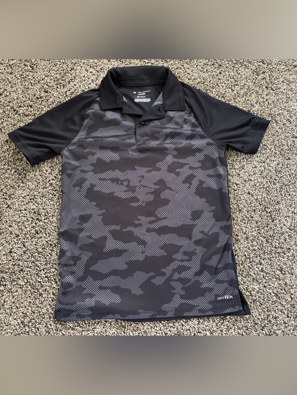 Boys Black Gray Camo Performance Polo